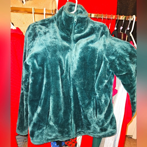 #018 Serra- Forest Green Cozy Zip up Teddy bear Hoodie- Sz. XL - Picture 1 of 2